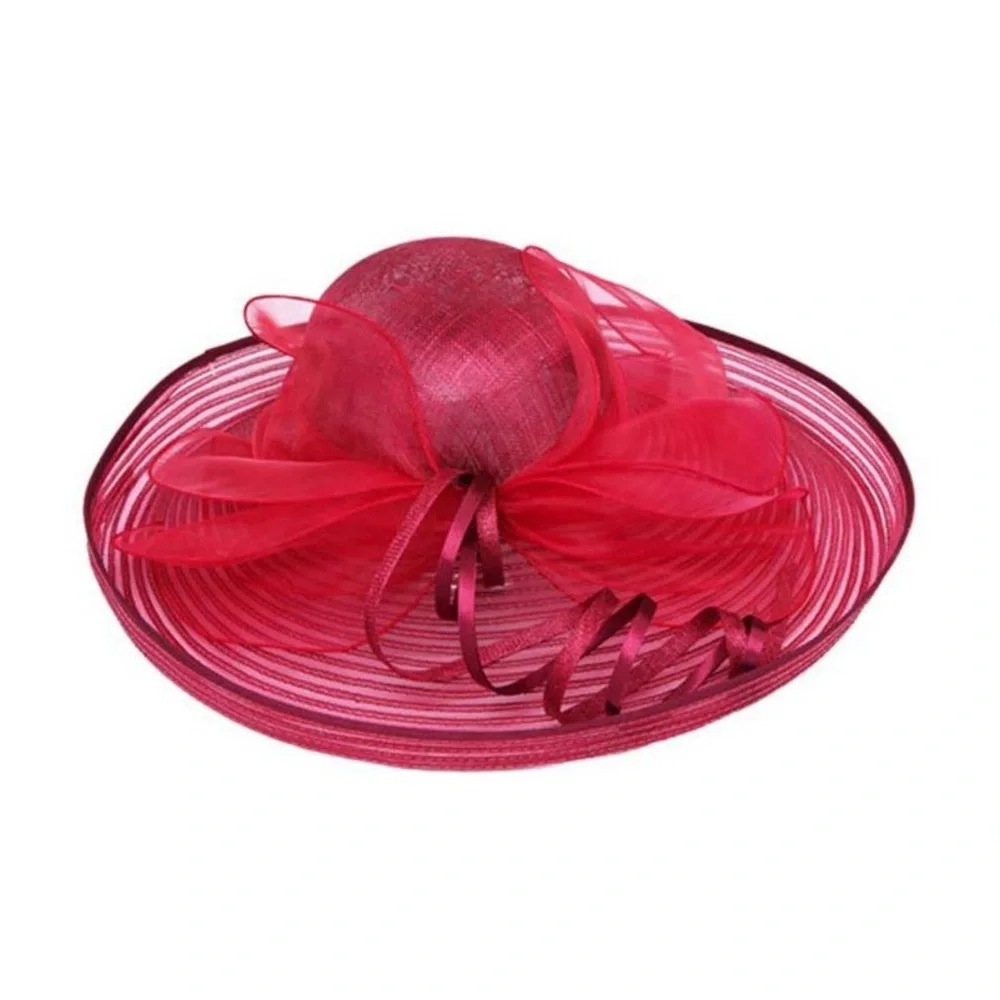 Something Special Cranberry Red Kentucky Derby Wide Brim Ribbon Bow Hat